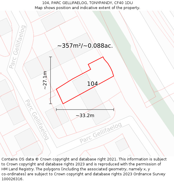 104, PARC GELLIFAELOG, TONYPANDY, CF40 1DU: Plot and title map