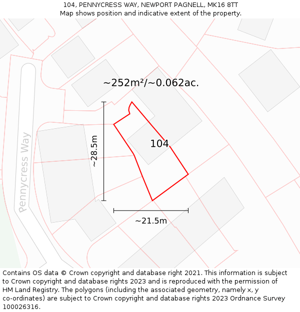 104, PENNYCRESS WAY, NEWPORT PAGNELL, MK16 8TT: Plot and title map