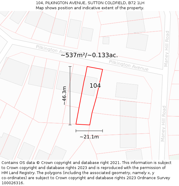 104, PILKINGTON AVENUE, SUTTON COLDFIELD, B72 1LH: Plot and title map