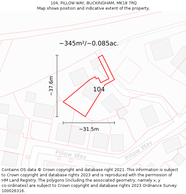 104, PILLOW WAY, BUCKINGHAM, MK18 7RQ: Plot and title map
