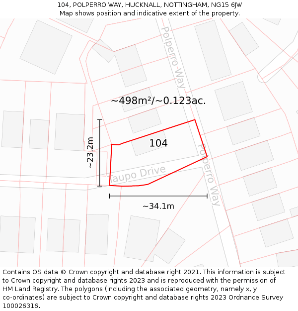104, POLPERRO WAY, HUCKNALL, NOTTINGHAM, NG15 6JW: Plot and title map