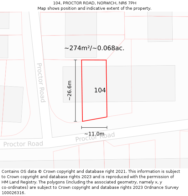 104, PROCTOR ROAD, NORWICH, NR6 7PH: Plot and title map