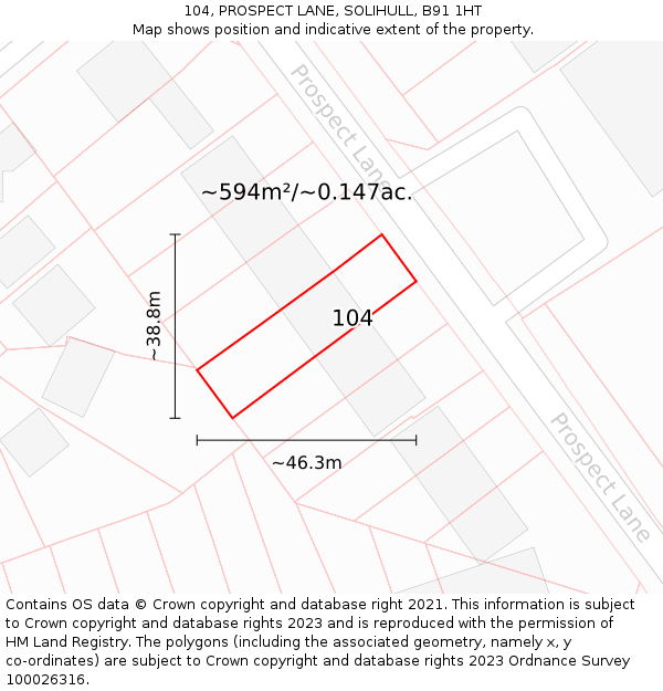 104, PROSPECT LANE, SOLIHULL, B91 1HT: Plot and title map