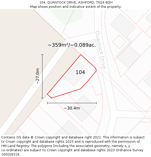 104, QUANTOCK DRIVE, ASHFORD, TN24 8QH: Plot and title map