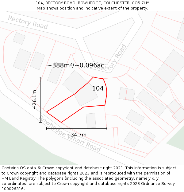 104, RECTORY ROAD, ROWHEDGE, COLCHESTER, CO5 7HY: Plot and title map