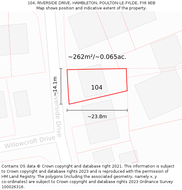 104, RIVERSIDE DRIVE, HAMBLETON, POULTON-LE-FYLDE, FY6 9EB: Plot and title map