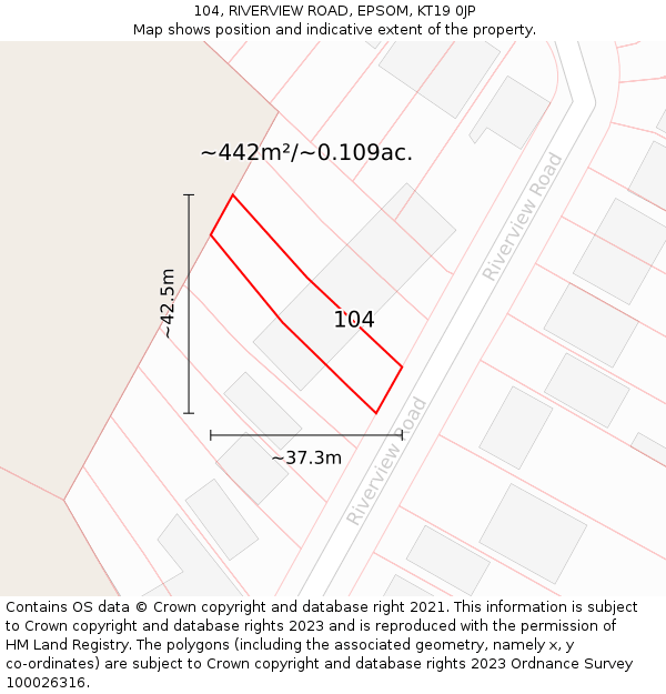 104, RIVERVIEW ROAD, EPSOM, KT19 0JP: Plot and title map