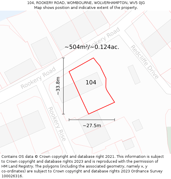 104, ROOKERY ROAD, WOMBOURNE, WOLVERHAMPTON, WV5 0JG: Plot and title map