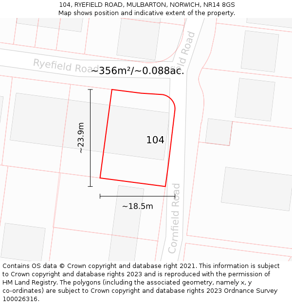 104, RYEFIELD ROAD, MULBARTON, NORWICH, NR14 8GS: Plot and title map