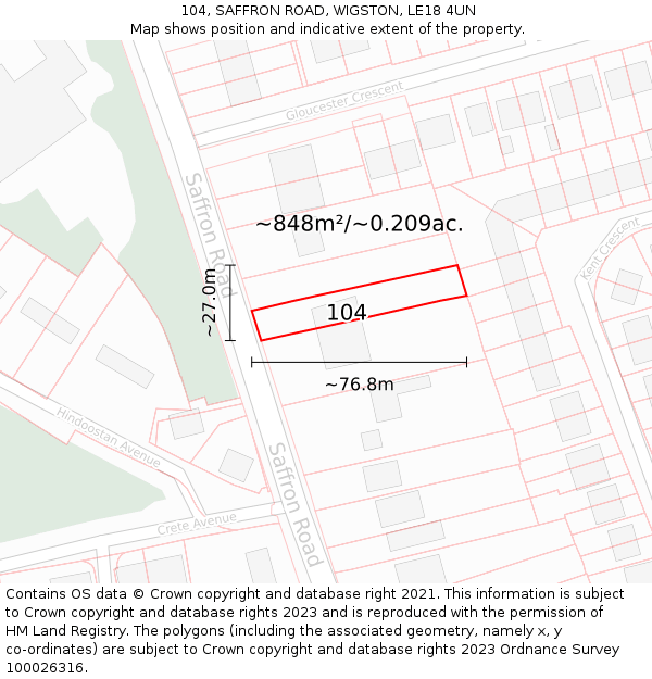 104, SAFFRON ROAD, WIGSTON, LE18 4UN: Plot and title map