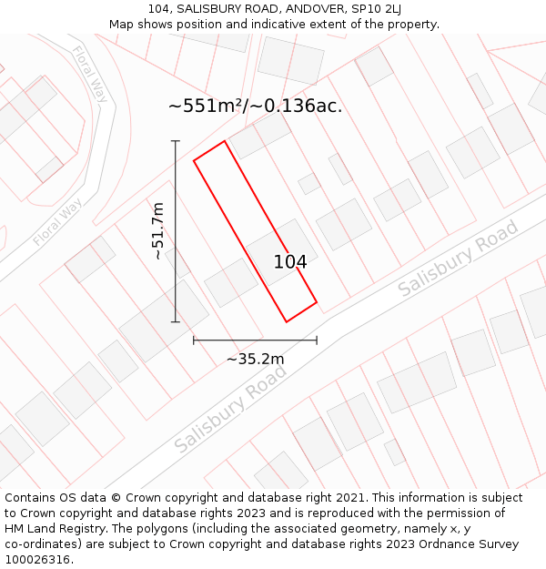 104, SALISBURY ROAD, ANDOVER, SP10 2LJ: Plot and title map