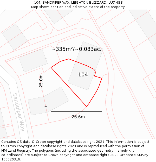 104, SANDPIPER WAY, LEIGHTON BUZZARD, LU7 4SS: Plot and title map