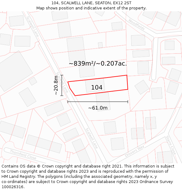 104, SCALWELL LANE, SEATON, EX12 2ST: Plot and title map