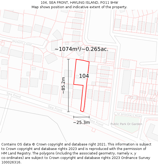 104, SEA FRONT, HAYLING ISLAND, PO11 9HW: Plot and title map