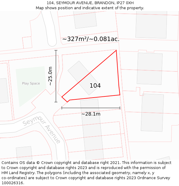 104, SEYMOUR AVENUE, BRANDON, IP27 0XH: Plot and title map