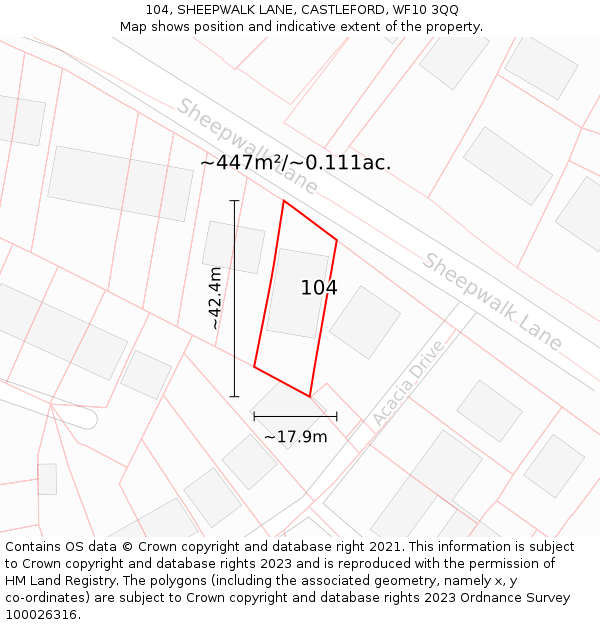 104, SHEEPWALK LANE, CASTLEFORD, WF10 3QQ: Plot and title map