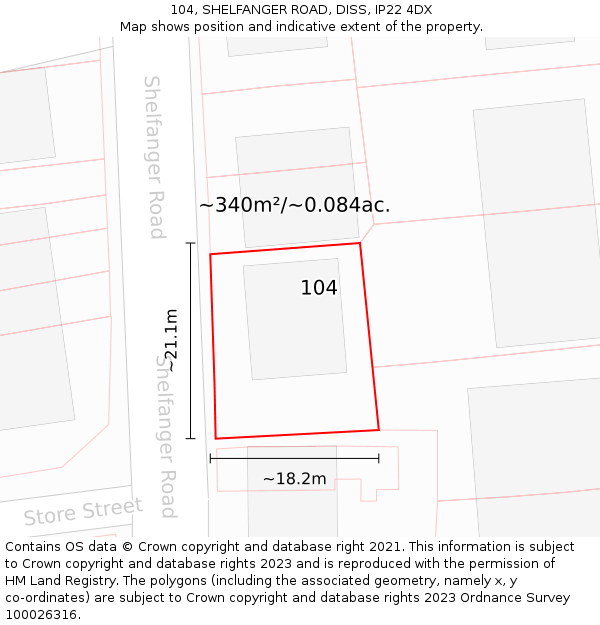104, SHELFANGER ROAD, DISS, IP22 4DX: Plot and title map