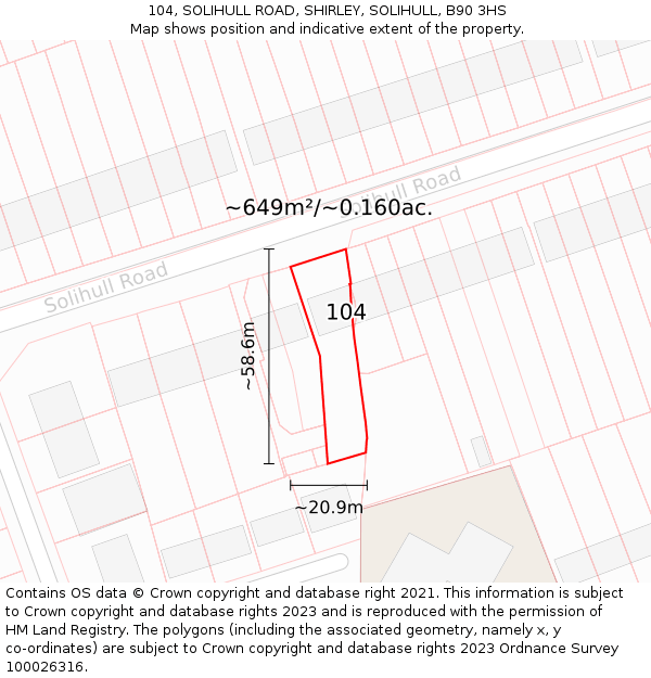 104, SOLIHULL ROAD, SHIRLEY, SOLIHULL, B90 3HS: Plot and title map