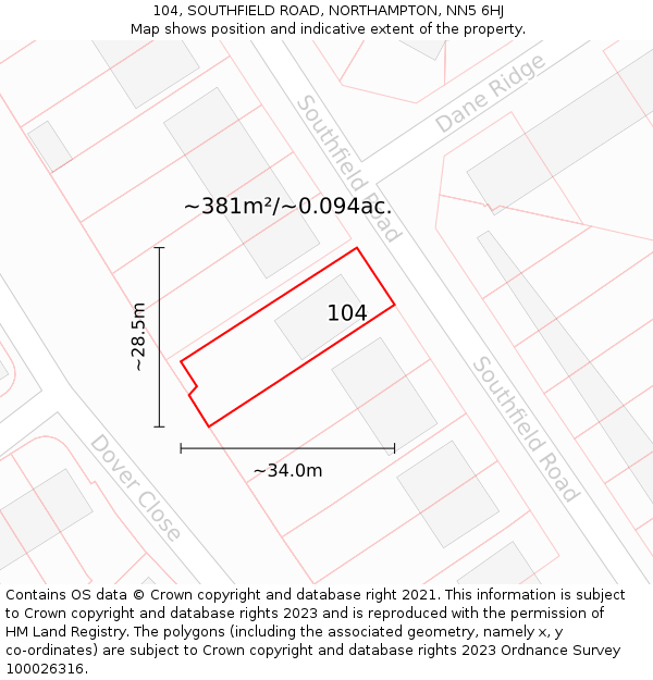104, SOUTHFIELD ROAD, NORTHAMPTON, NN5 6HJ: Plot and title map