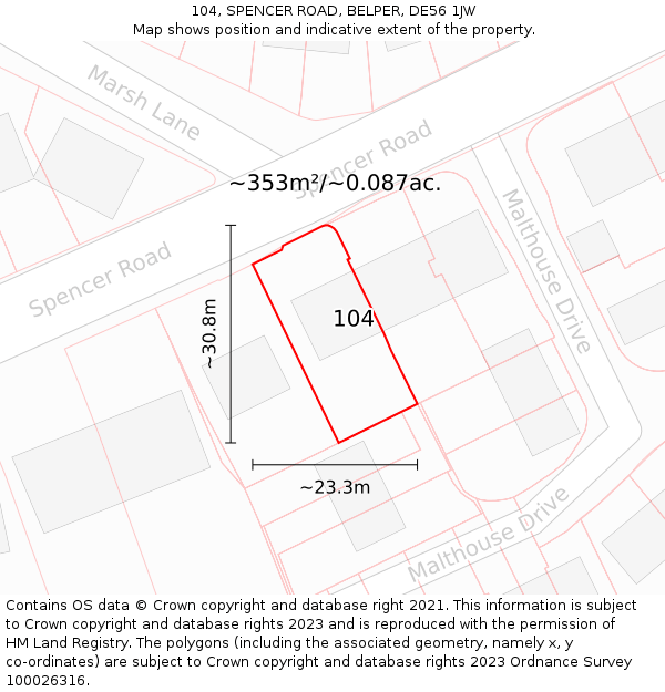 104, SPENCER ROAD, BELPER, DE56 1JW: Plot and title map