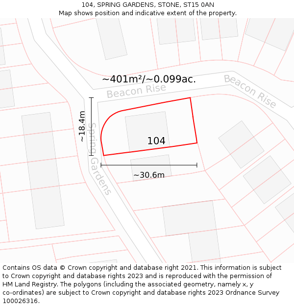 104, SPRING GARDENS, STONE, ST15 0AN: Plot and title map