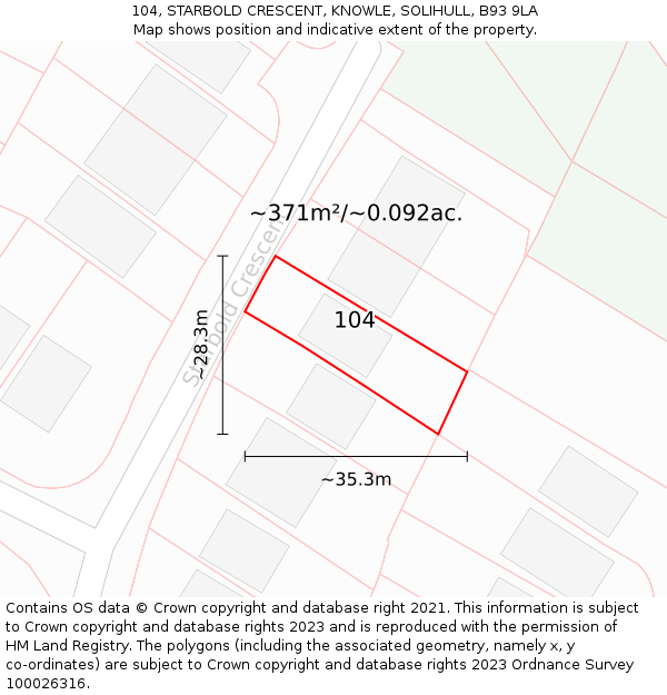 104, STARBOLD CRESCENT, KNOWLE, SOLIHULL, B93 9LA: Plot and title map