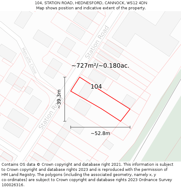 104, STATION ROAD, HEDNESFORD, CANNOCK, WS12 4DN: Plot and title map
