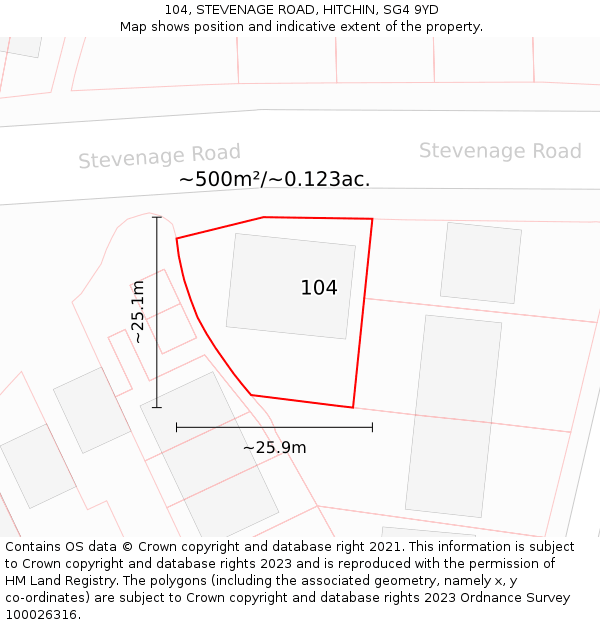 104, STEVENAGE ROAD, HITCHIN, SG4 9YD: Plot and title map