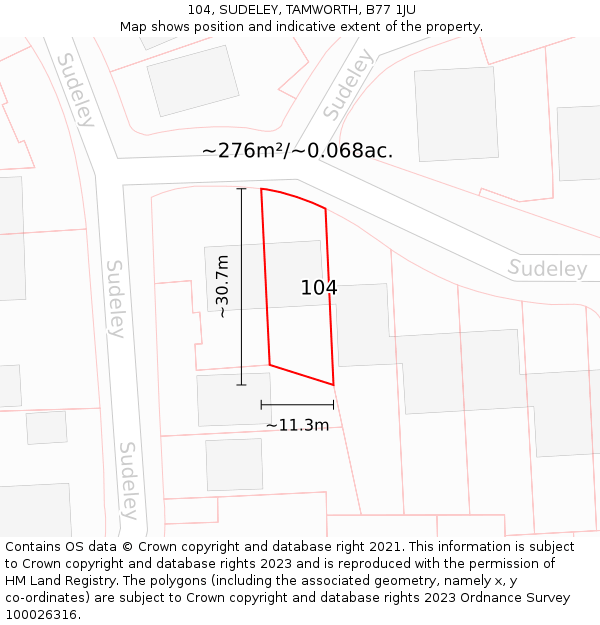 104, SUDELEY, TAMWORTH, B77 1JU: Plot and title map