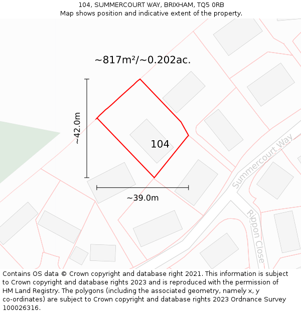 104, SUMMERCOURT WAY, BRIXHAM, TQ5 0RB: Plot and title map