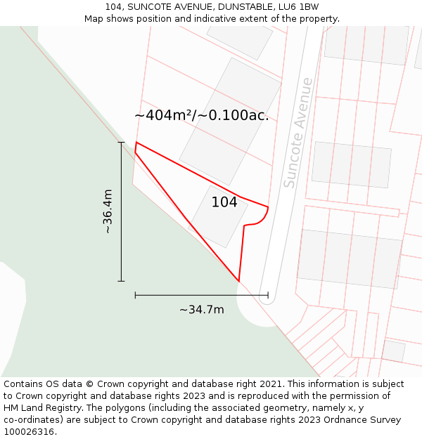 104, SUNCOTE AVENUE, DUNSTABLE, LU6 1BW: Plot and title map
