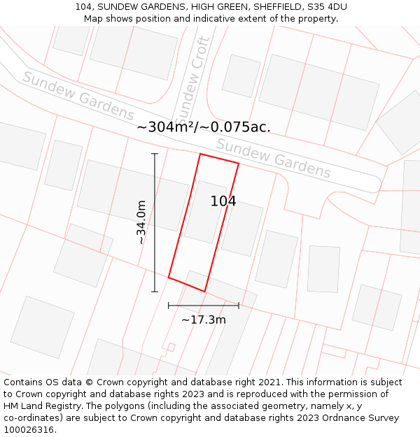 104, SUNDEW GARDENS, HIGH GREEN, SHEFFIELD, S35 4DU: Plot and title map