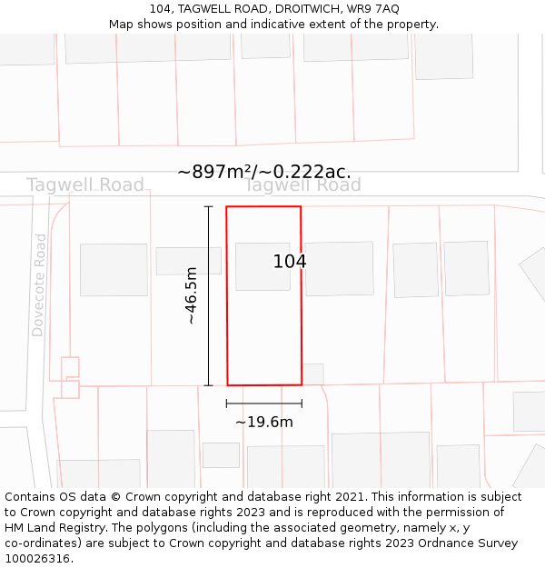 104, TAGWELL ROAD, DROITWICH, WR9 7AQ: Plot and title map