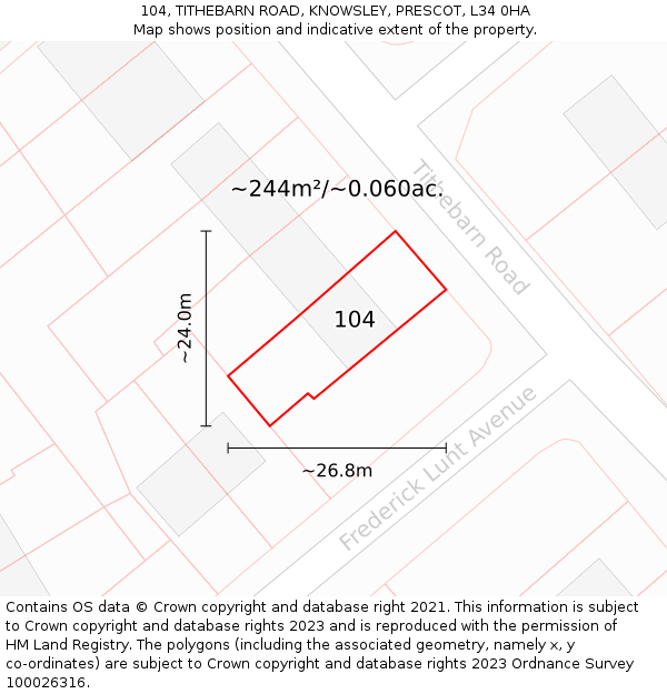 104, TITHEBARN ROAD, KNOWSLEY, PRESCOT, L34 0HA: Plot and title map