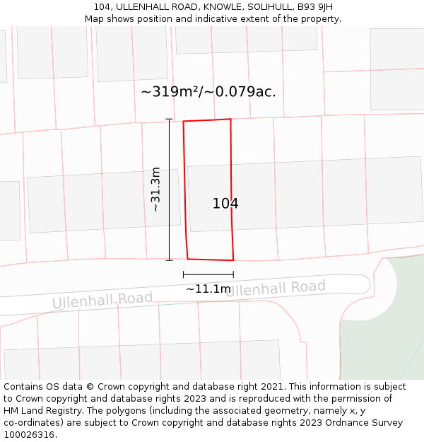 104, ULLENHALL ROAD, KNOWLE, SOLIHULL, B93 9JH: Plot and title map