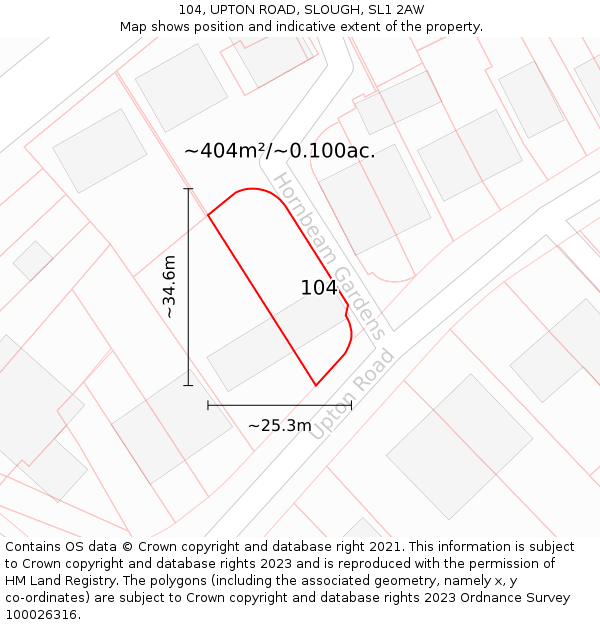 104, UPTON ROAD, SLOUGH, SL1 2AW: Plot and title map