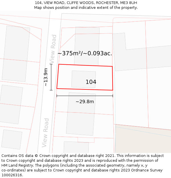 104, VIEW ROAD, CLIFFE WOODS, ROCHESTER, ME3 8UH: Plot and title map