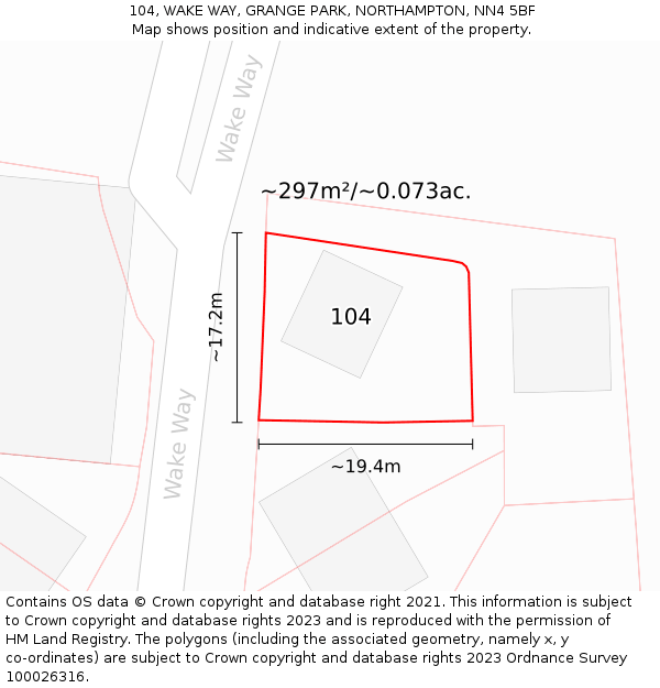 104, WAKE WAY, GRANGE PARK, NORTHAMPTON, NN4 5BF: Plot and title map