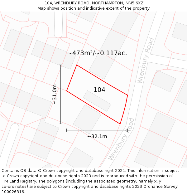 104, WRENBURY ROAD, NORTHAMPTON, NN5 6XZ: Plot and title map