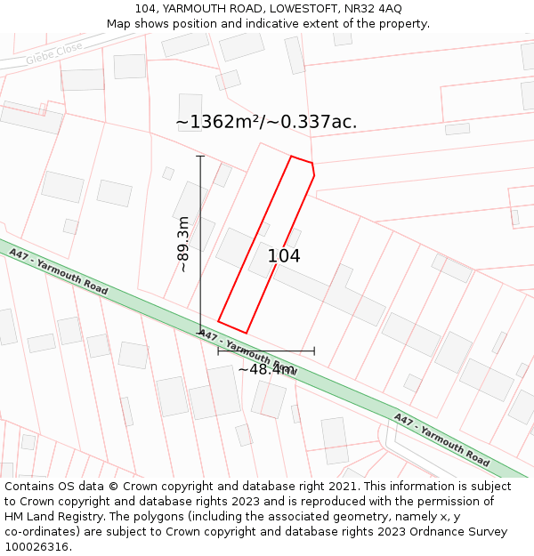 104, YARMOUTH ROAD, LOWESTOFT, NR32 4AQ: Plot and title map