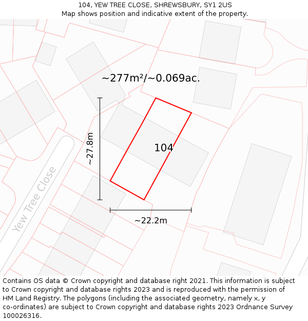104, YEW TREE CLOSE, SHREWSBURY, SY1 2US: Plot and title map