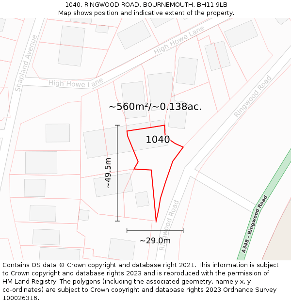 1040, RINGWOOD ROAD, BOURNEMOUTH, BH11 9LB: Plot and title map