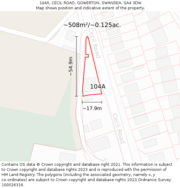 104A, CECIL ROAD, GOWERTON, SWANSEA, SA4 3DW: Plot and title map