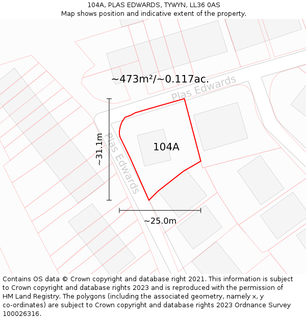 104A, PLAS EDWARDS, TYWYN, LL36 0AS: Plot and title map