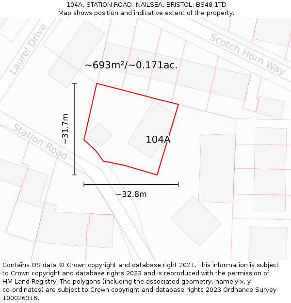 104A, STATION ROAD, NAILSEA, BRISTOL, BS48 1TD: Plot and title map