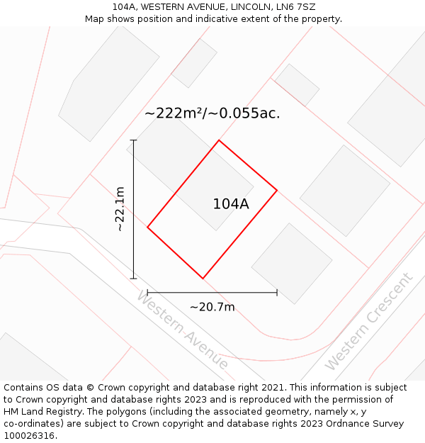 104A, WESTERN AVENUE, LINCOLN, LN6 7SZ: Plot and title map