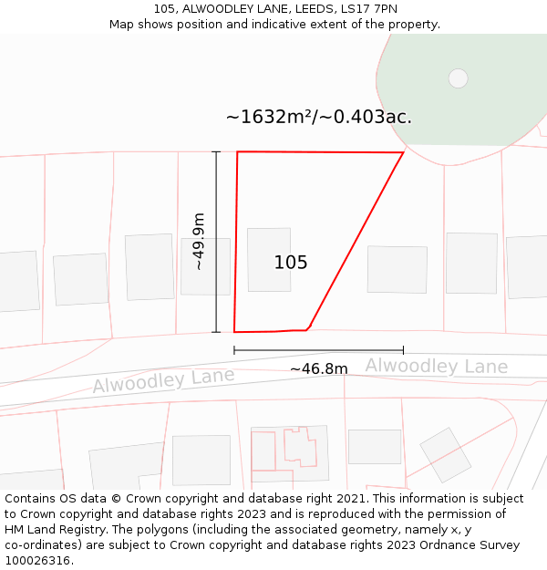 105, ALWOODLEY LANE, LEEDS, LS17 7PN: Plot and title map