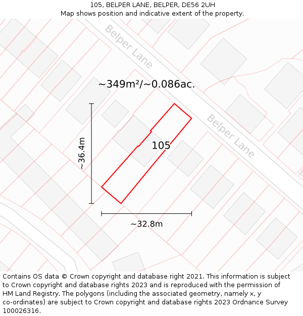 105, BELPER LANE, BELPER, DE56 2UH: Plot and title map