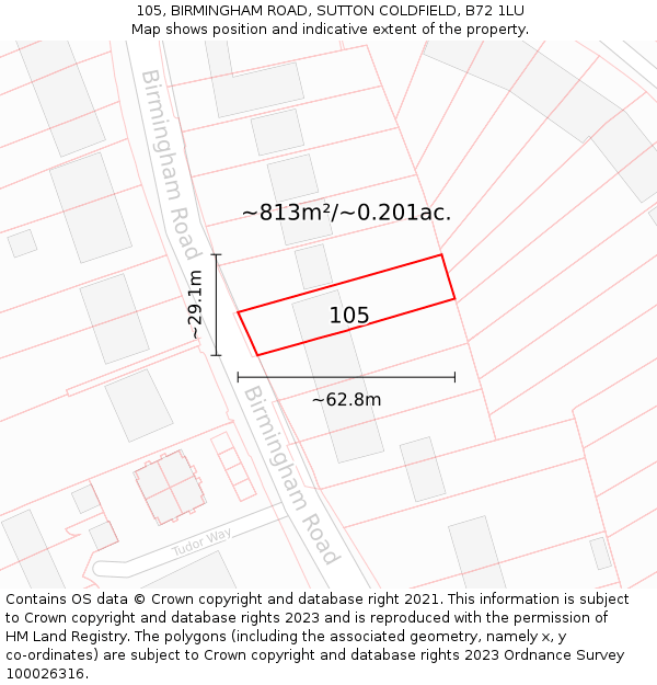 105, BIRMINGHAM ROAD, SUTTON COLDFIELD, B72 1LU: Plot and title map