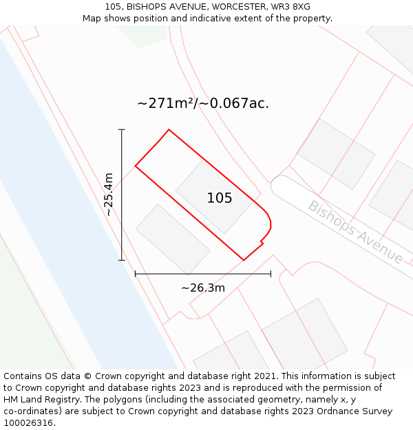 105, BISHOPS AVENUE, WORCESTER, WR3 8XG: Plot and title map